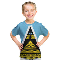 Saint Lucia Tribal Triangle Design Kid T Shirt with Flag Colors and The Land The People The Light Quote - Wonder Print Shop