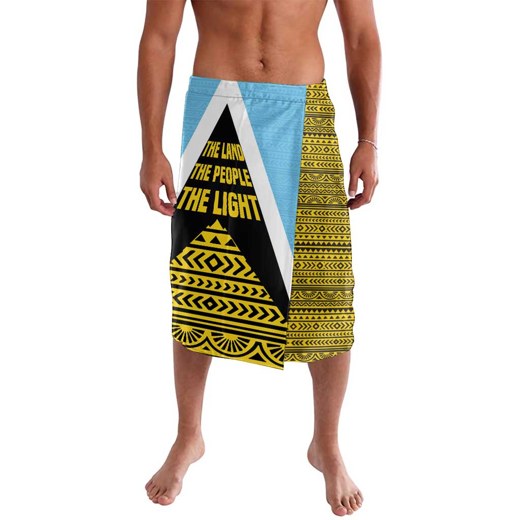 Saint Lucia Tribal Triangle Design Lavalava with Flag Colors and The Land The People The Light Quote - Wonder Print Shop