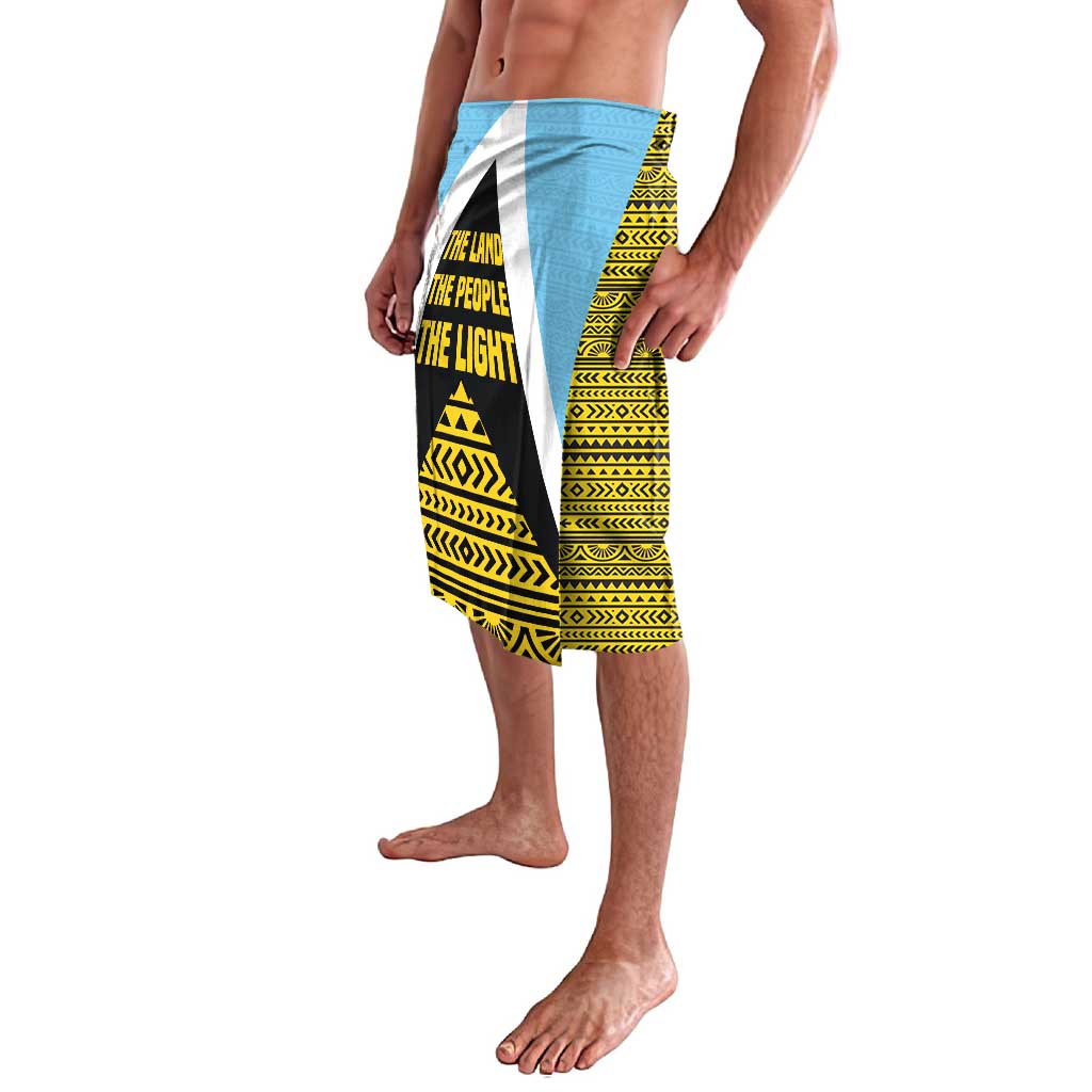 Saint Lucia Tribal Triangle Design Lavalava with Flag Colors and The Land The People The Light Quote - Wonder Print Shop