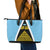 Saint Lucia Tribal Triangle Design Leather Tote Bag with Flag Colors and The Land The People The Light Quote - Wonder Print Shop