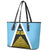 Saint Lucia Tribal Triangle Design Leather Tote Bag with Flag Colors and The Land The People The Light Quote - Wonder Print Shop
