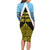 Saint Lucia Tribal Triangle Design Long Sleeve Bodycon Dress with Flag Colors and The Land The People The Light Quote - Wonder Print Shop