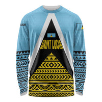 Saint Lucia Tribal Triangle Design Long Sleeve Shirt with Flag Colors and The Land The People The Light Quote - Wonder Print Shop