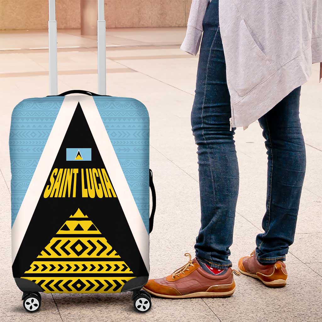Saint Lucia Tribal Triangle Design Luggage Cover with Flag Colors and The Land The People The Light Quote - Wonder Print Shop