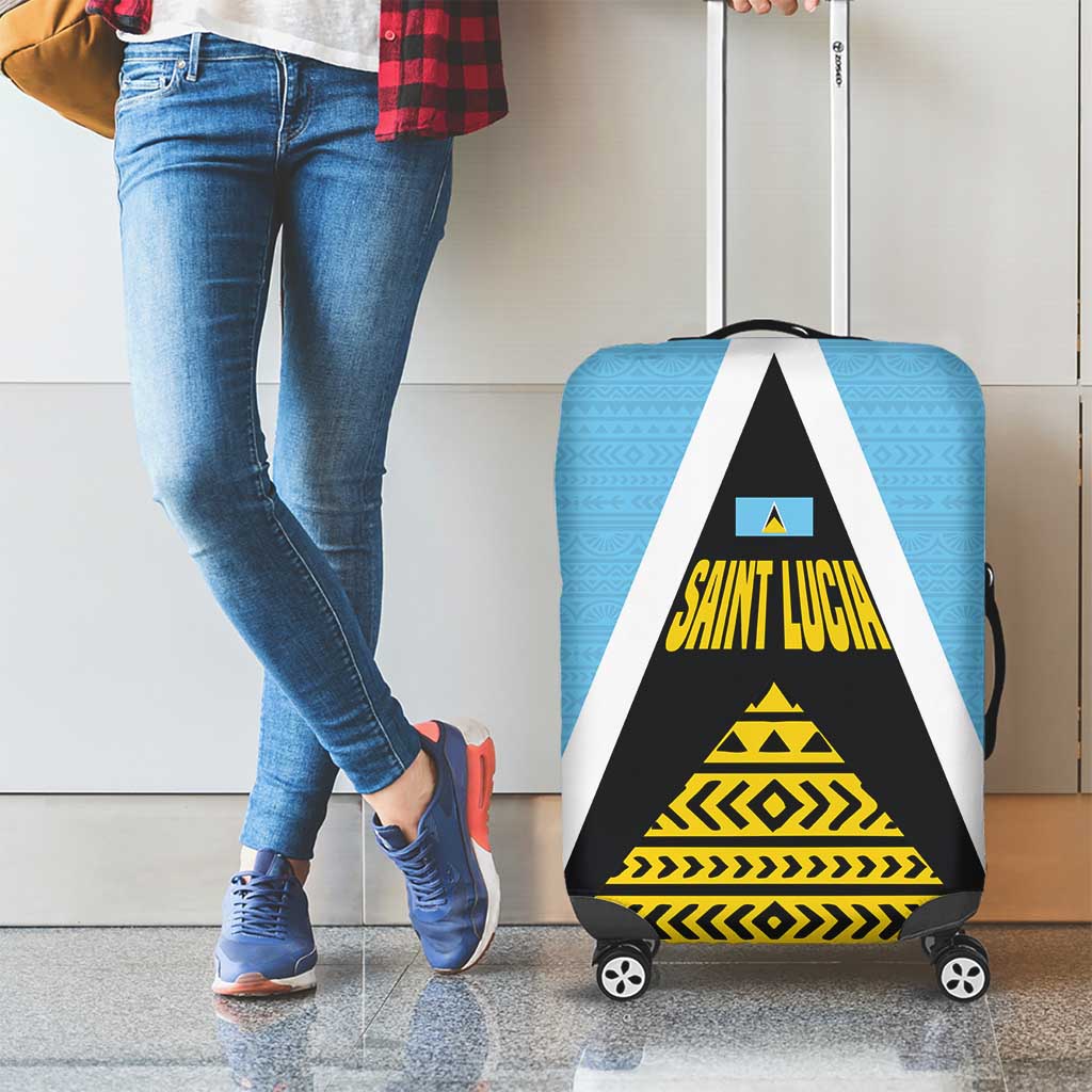 Saint Lucia Tribal Triangle Design Luggage Cover with Flag Colors and The Land The People The Light Quote - Wonder Print Shop