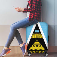 Saint Lucia Tribal Triangle Design Luggage Cover with Flag Colors and The Land The People The Light Quote - Wonder Print Shop