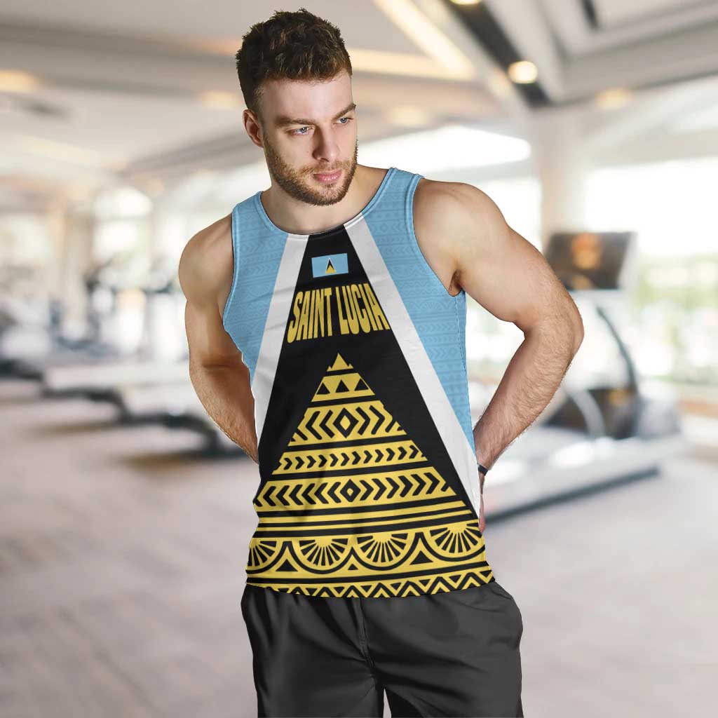 Saint Lucia Tribal Triangle Design Men Tank Top with Flag Colors and The Land The People The Light Quote - Wonder Print Shop
