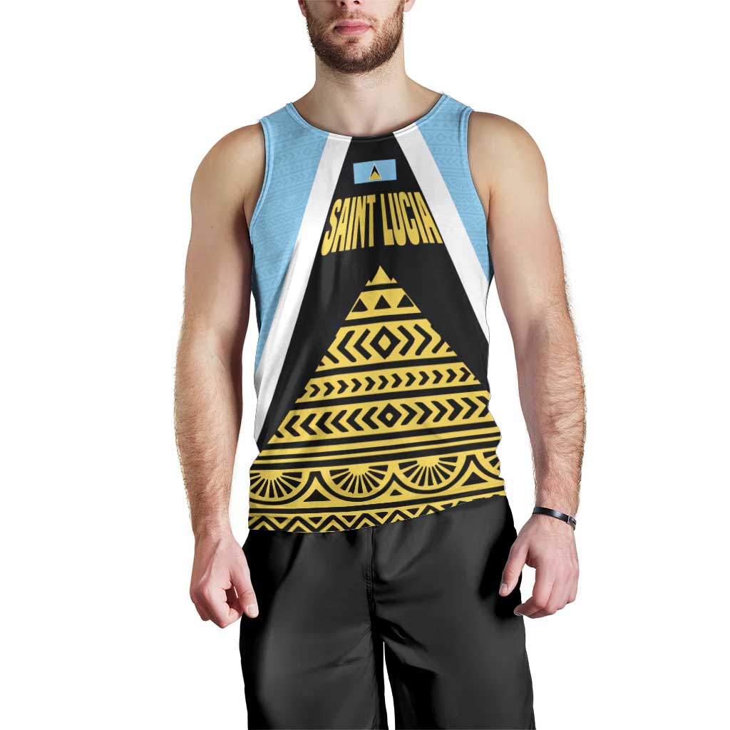 Saint Lucia Tribal Triangle Design Men Tank Top with Flag Colors and The Land The People The Light Quote - Wonder Print Shop