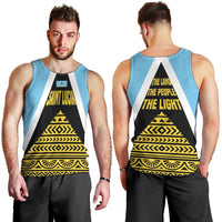 Saint Lucia Tribal Triangle Design Men Tank Top with Flag Colors and The Land The People The Light Quote - Wonder Print Shop