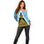 Saint Lucia Tribal Triangle Design Off Shoulder Sweater with Flag Colors and The Land The People The Light Quote - Wonder Print Shop