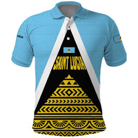Saint Lucia Tribal Triangle Design Polo Shirt with Flag Colors and The Land The People The Light Quote - Wonder Print Shop