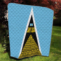 Saint Lucia Tribal Triangle Design Quilt with Flag Colors and The Land The People The Light Quote - Wonder Print Shop