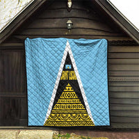 Saint Lucia Tribal Triangle Design Quilt with Flag Colors and The Land The People The Light Quote - Wonder Print Shop