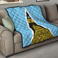 Saint Lucia Tribal Triangle Design Quilt with Flag Colors and The Land The People The Light Quote - Wonder Print Shop