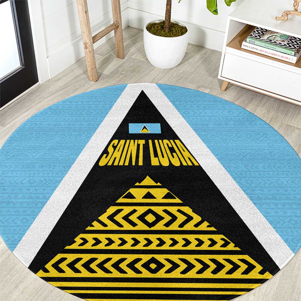 Saint Lucia Tribal Triangle Design Round Carpet with Flag Colors and The Land The People The Light Quote - Wonder Print Shop