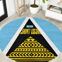 Saint Lucia Tribal Triangle Design Round Carpet with Flag Colors and The Land The People The Light Quote - Wonder Print Shop