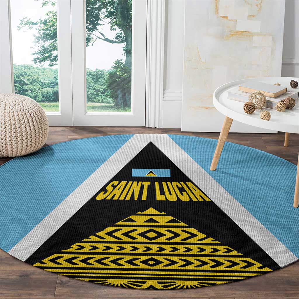 Saint Lucia Tribal Triangle Design Round Carpet with Flag Colors and The Land The People The Light Quote - Wonder Print Shop