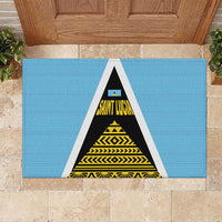 Saint Lucia Tribal Triangle Design Rubber Doormat with Flag Colors and The Land The People The Light Quote - Wonder Print Shop