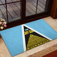 Saint Lucia Tribal Triangle Design Rubber Doormat with Flag Colors and The Land The People The Light Quote - Wonder Print Shop