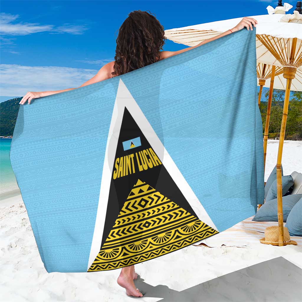 Saint Lucia Tribal Triangle Design Sarong with Flag Colors and The Land The People The Light Quote - Wonder Print Shop