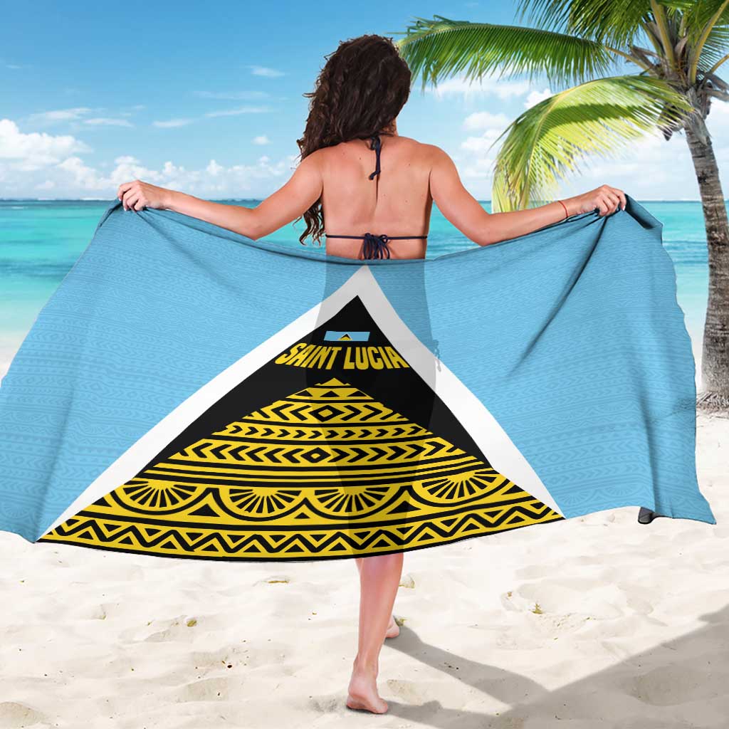 Saint Lucia Tribal Triangle Design Sarong with Flag Colors and The Land The People The Light Quote - Wonder Print Shop