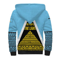 Saint Lucia Tribal Triangle Design Sherpa Hoodie with Flag Colors and The Land The People The Light Quote - Wonder Print Shop