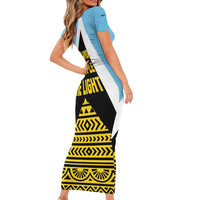 Saint Lucia Tribal Triangle Design Short Sleeve Bodycon Dress with Flag Colors and The Land The People The Light Quote - Wonder Print Shop