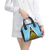Saint Lucia Tribal Triangle Design Shoulder Handbag with Flag Colors and The Land The People The Light Quote - Wonder Print Shop