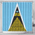 Saint Lucia Tribal Triangle Design Shower Curtain with Flag Colors and The Land The People The Light Quote - Wonder Print Shop