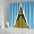 Saint Lucia Tribal Triangle Design Shower Curtain with Flag Colors and The Land The People The Light Quote - Wonder Print Shop