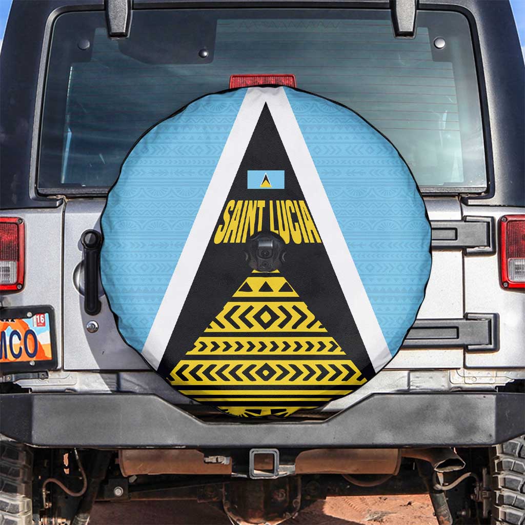 Saint Lucia Tribal Triangle Design Spare Tire Cover with Flag Colors and The Land The People The Light Quote - Wonder Print Shop