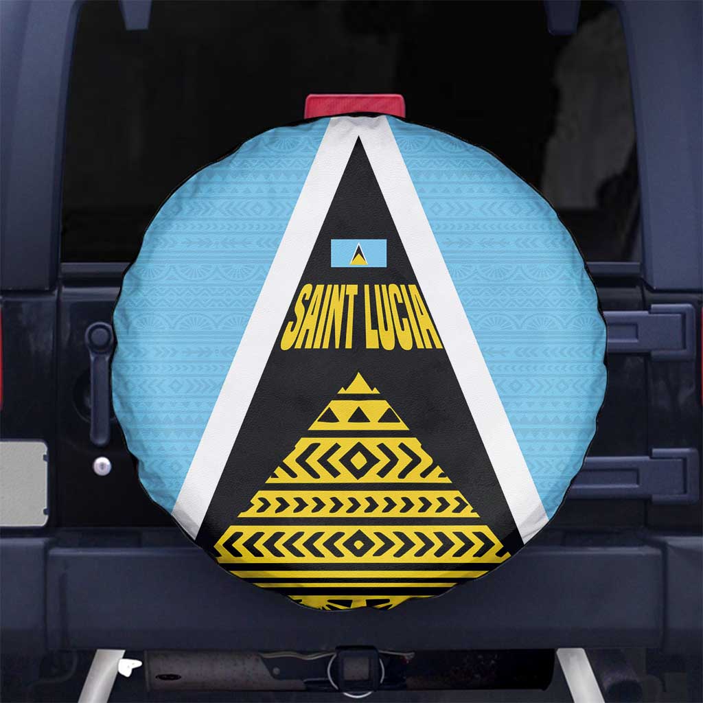 Saint Lucia Tribal Triangle Design Spare Tire Cover with Flag Colors and The Land The People The Light Quote - Wonder Print Shop