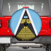 Saint Lucia Tribal Triangle Design Spare Tire Cover with Flag Colors and The Land The People The Light Quote - Wonder Print Shop