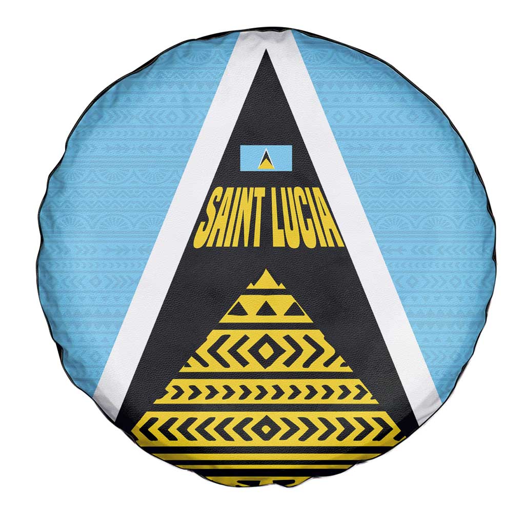 Saint Lucia Tribal Triangle Design Spare Tire Cover with Flag Colors and The Land The People The Light Quote - Wonder Print Shop