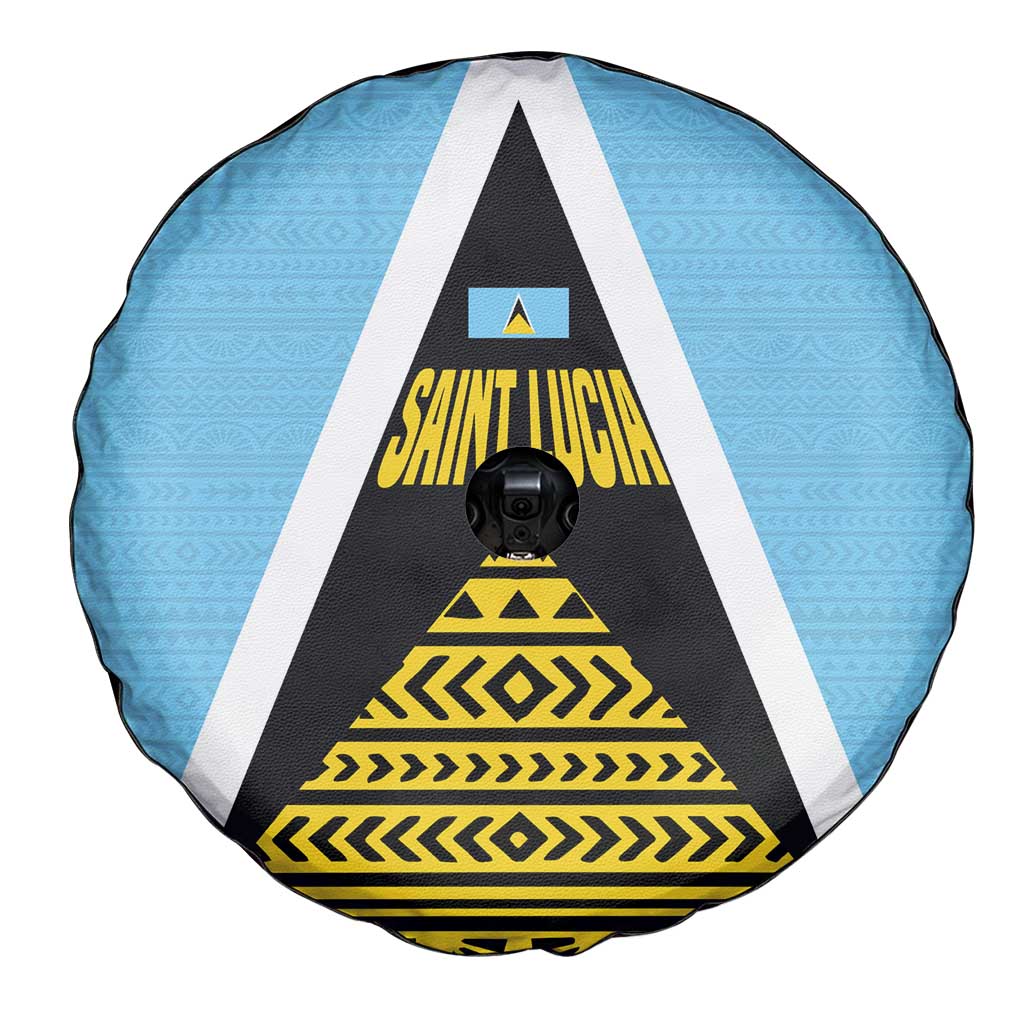 Saint Lucia Tribal Triangle Design Spare Tire Cover with Flag Colors and The Land The People The Light Quote - Wonder Print Shop