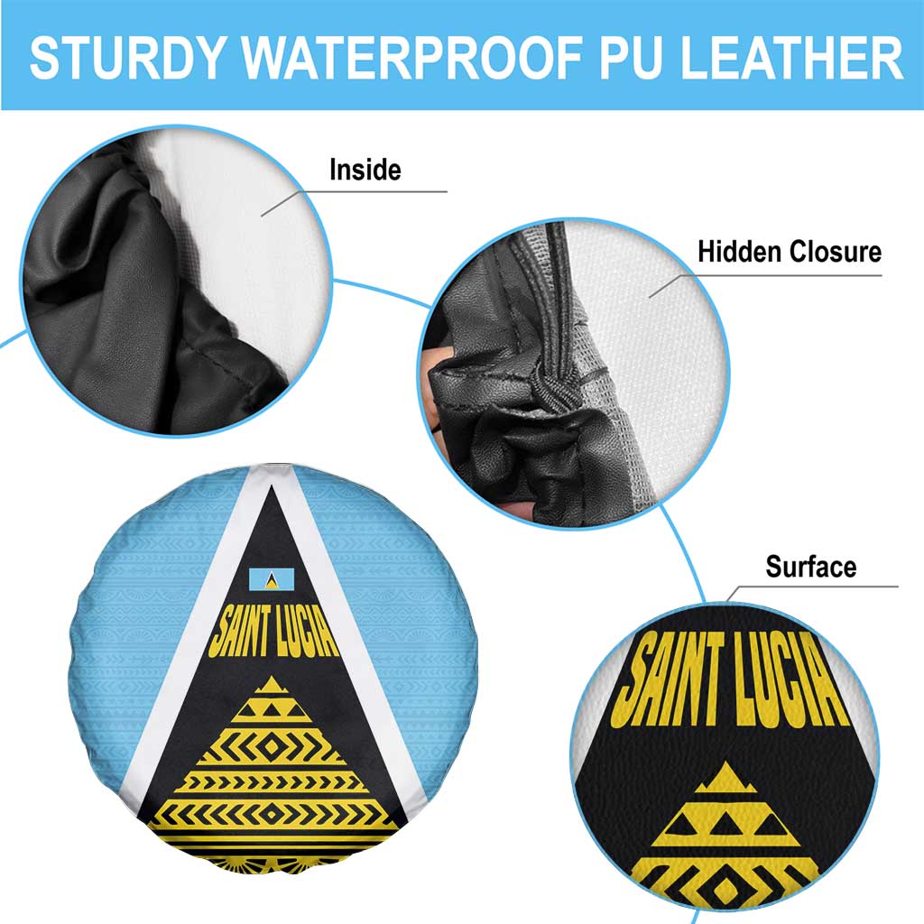 Saint Lucia Tribal Triangle Design Spare Tire Cover with Flag Colors and The Land The People The Light Quote - Wonder Print Shop