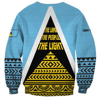Saint Lucia Tribal Triangle Design Sweatshirt with Flag Colors and The Land The People The Light Quote - Wonder Print Shop
