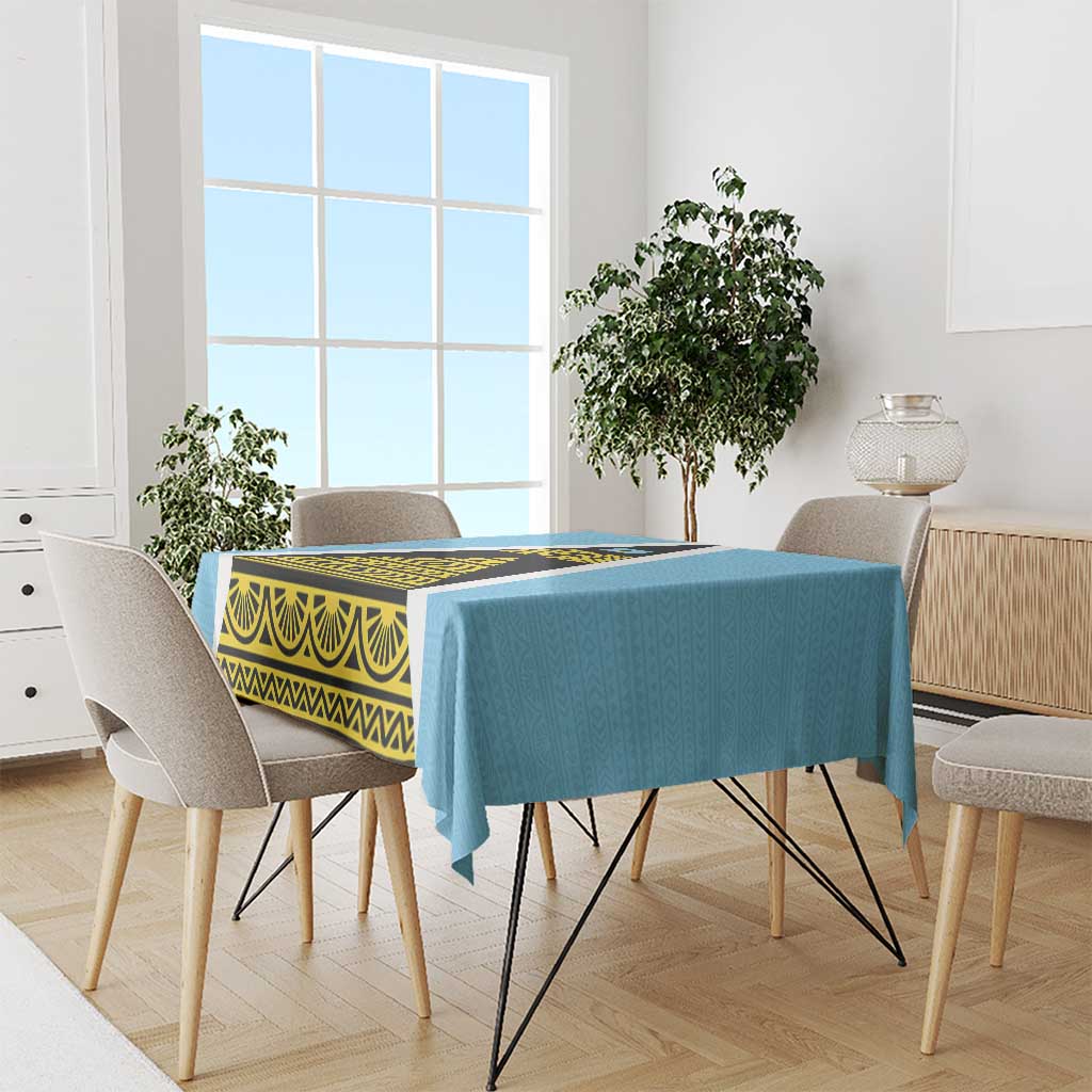 Saint Lucia Tribal Triangle Design Tablecloth with Flag Colors and The Land The People The Light Quote - Wonder Print Shop