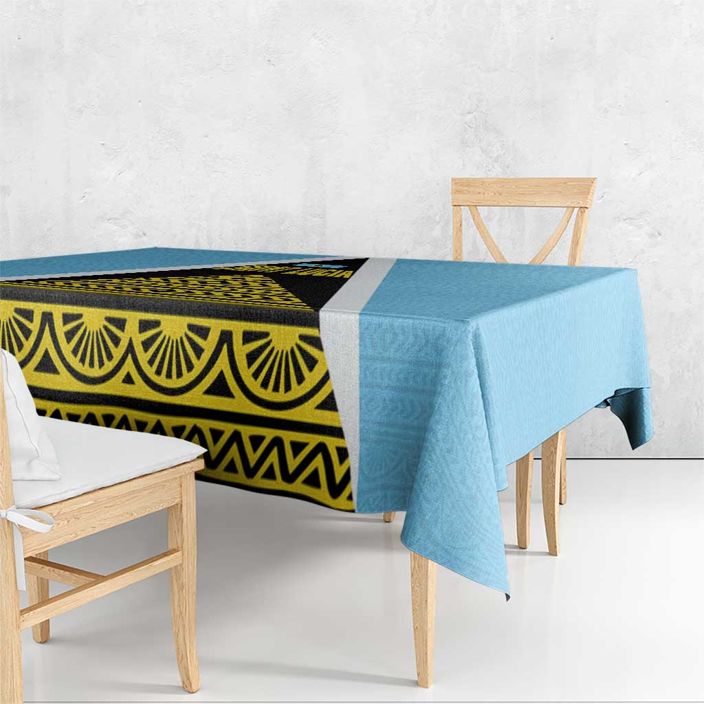 Saint Lucia Tribal Triangle Design Tablecloth with Flag Colors and The Land The People The Light Quote - Wonder Print Shop