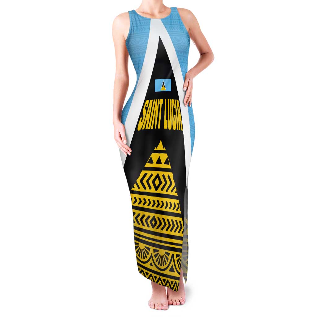 Saint Lucia Tribal Triangle Design Tank Maxi Dress with Flag Colors and The Land The People The Light Quote - Wonder Print Shop