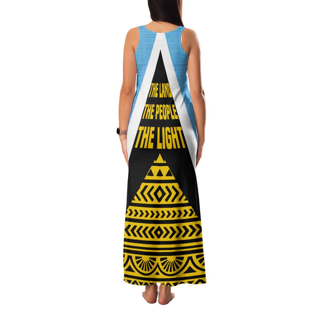Saint Lucia Tribal Triangle Design Tank Maxi Dress with Flag Colors and The Land The People The Light Quote - Wonder Print Shop