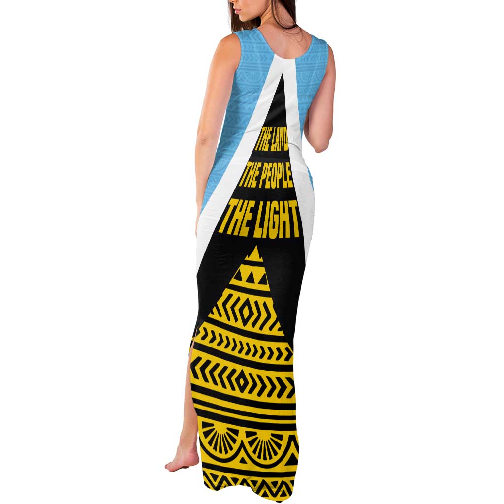 Saint Lucia Tribal Triangle Design Tank Maxi Dress with Flag Colors and The Land The People The Light Quote - Wonder Print Shop