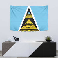 Saint Lucia Tribal Triangle Design Tapestry with Flag Colors and The Land The People The Light Quote - Wonder Print Shop