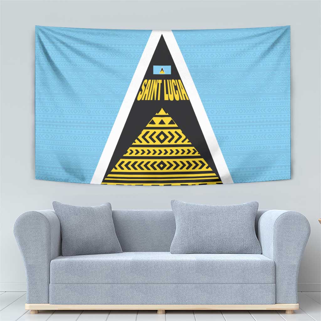 Saint Lucia Tribal Triangle Design Tapestry with Flag Colors and The Land The People The Light Quote - Wonder Print Shop