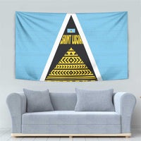 Saint Lucia Tribal Triangle Design Tapestry with Flag Colors and The Land The People The Light Quote - Wonder Print Shop