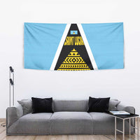 Saint Lucia Tribal Triangle Design Tapestry with Flag Colors and The Land The People The Light Quote - Wonder Print Shop