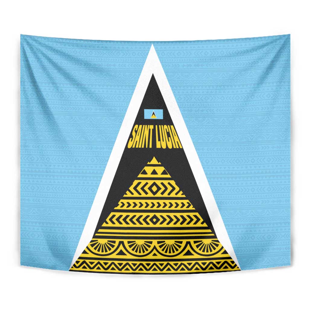 Saint Lucia Tribal Triangle Design Tapestry with Flag Colors and The Land The People The Light Quote - Wonder Print Shop