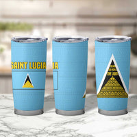 Saint Lucia Tribal Triangle Design Tumbler Cup with Flag Colors and The Land The People The Light Quote - Wonder Print Shop