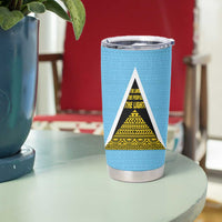 Saint Lucia Tribal Triangle Design Tumbler Cup with Flag Colors and The Land The People The Light Quote - Wonder Print Shop