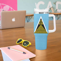 Saint Lucia Tribal Triangle Design Tumbler With Handle with Flag Colors and The Land The People The Light Quote - Wonder Print Shop